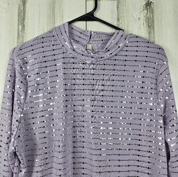 Iris lavender and silver sparkle long sleeve bodysuit women's plus size 3X - Picture 2 of 11